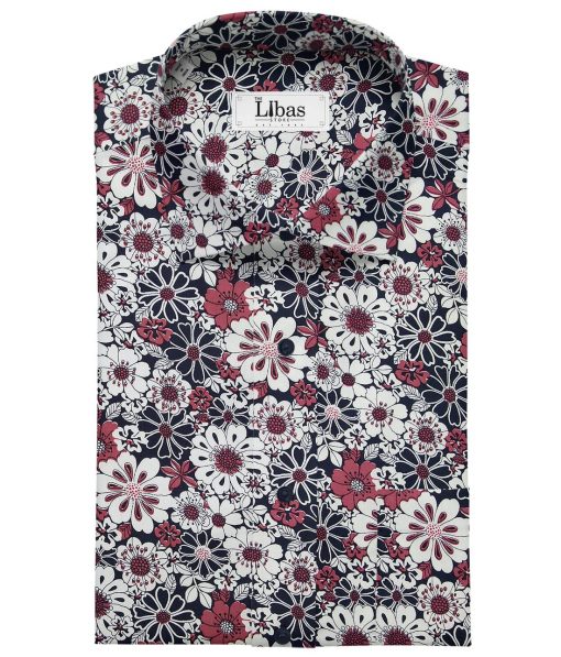 Solino Blue 100% Premium Cotton Floral Printed Shirt Fabric (1.60 M)