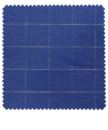 Linen Club Men's Genuine European Linen Royal Blue Broad Checks Unstitched Blazer Fabric (2 Meter)