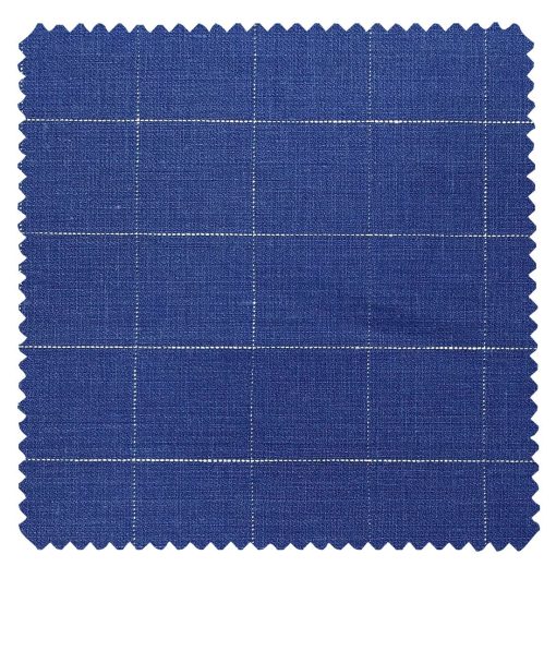 Linen Club Men's Genuine European Linen Royal Blue Broad Checks Unstitched Blazer Fabric (2 Meter)