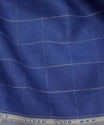 Linen Club Men's Genuine European Linen Royal Blue Broad Checks Unstitched Blazer Fabric (2 Meter)