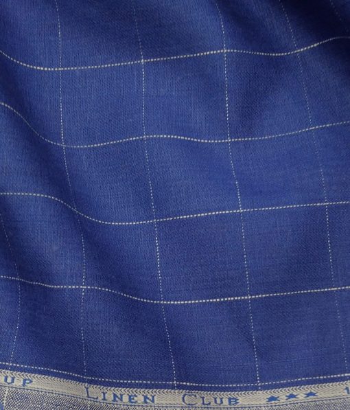 Linen Club Men's Genuine European Linen Royal Blue Broad Checks Unstitched Blazer Fabric (2 Meter)