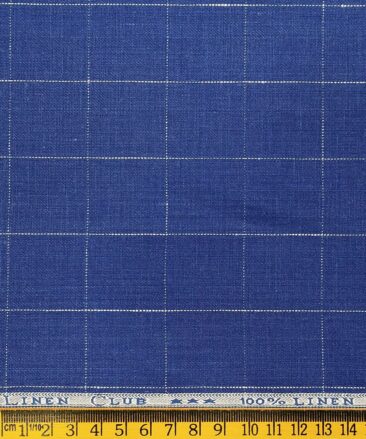 Linen Club Men's Genuine European Linen Royal Blue Broad Checks Unstitched Blazer Fabric (2 Meter)