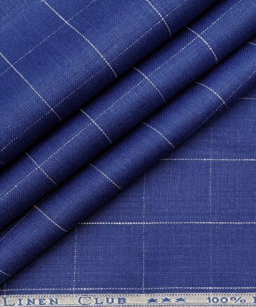 Linen Club Men's Genuine European Linen Royal Blue Broad Checks Unstitched Blazer Fabric (2 Meter)