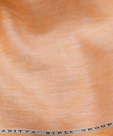 Linen Club Men's Cantaloupe Orange 40 LEA Pure Linen Self Design Unstitched Shirting Fabric (2.25 Meter)