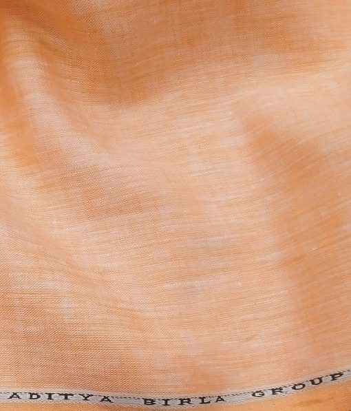 Linen Club Men's Cantaloupe Orange 40 LEA Pure Linen Self Design Unstitched Shirting Fabric (2.25 Meter)