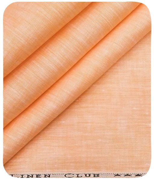 Linen Club Men's Cantaloupe Orange 40 LEA Pure Linen Self Design Unstitched Shirting Fabric (2.25 Meter)