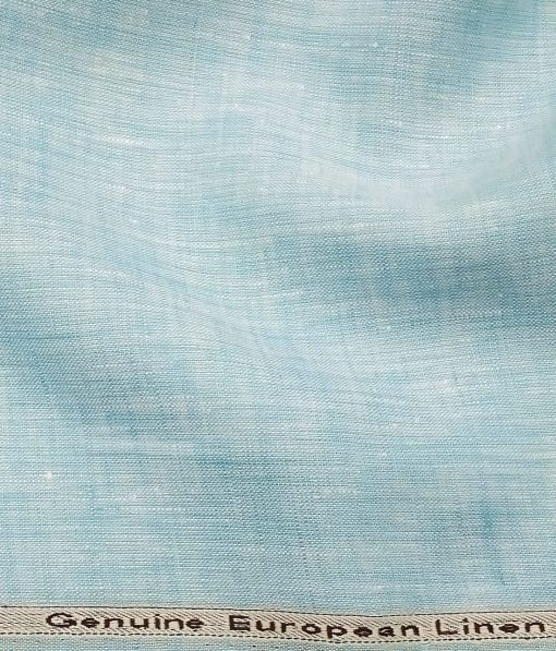 Linen Club Men's Arctic Blue 60 LEA Pure Linen Self Design Unstitched Shirting Fabric (2.25 Meter)