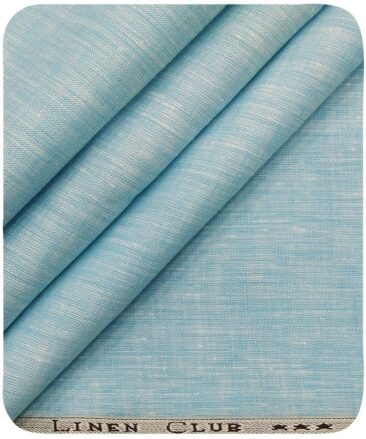 Linen Club Men's Arctic Blue 60 LEA Pure Linen Self Design Unstitched Shirting Fabric (2.25 Meter)