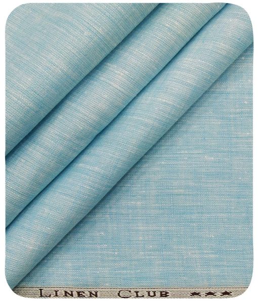 Linen Club Men's Arctic Blue 60 LEA Pure Linen Self Design Unstitched Shirting Fabric (2.25 Meter)