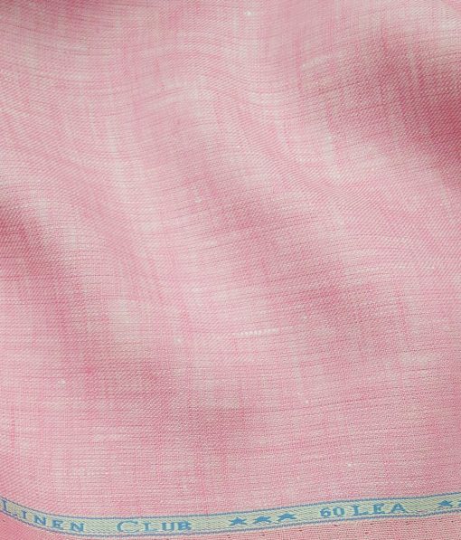 Linen Club Men's Rose Pink 60 LEA Pure Linen Self Design Unstitched Shirting Fabric (2.25 Meter)