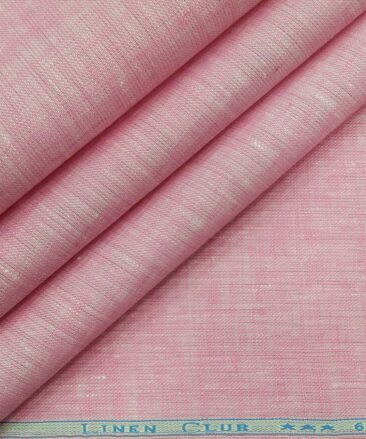 Linen Club Men's Rose Pink 60 LEA Pure Linen Self Design Unstitched Shirting Fabric (2.25 Meter)