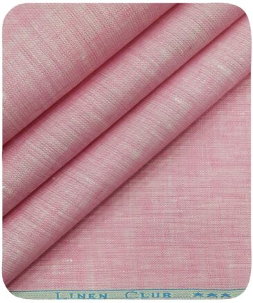 Linen Club Men's Rose Pink 60 LEA Pure Linen Self Design Unstitched Shirting Fabric (2.25 Meter)