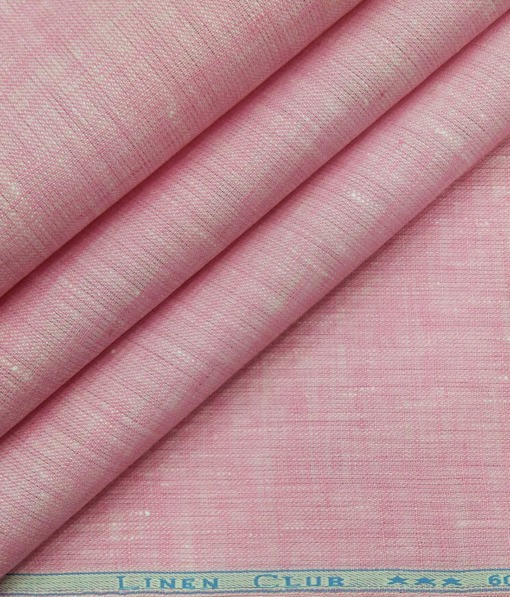 Linen Club Men's Rose Pink 60 LEA Pure Linen Self Design Unstitched Shirting Fabric (2.25 Meter)