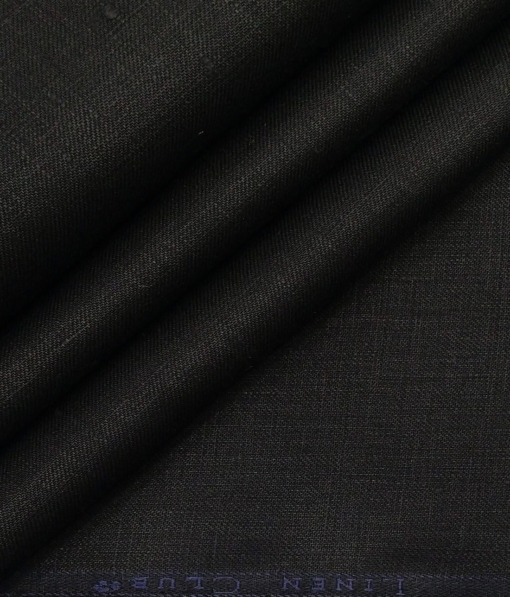 Linen Club Men's Pure 100% Linen Black Solid Unstitched Suiting Fabric (3M)