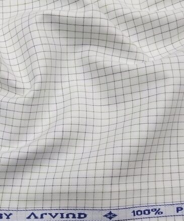 Arvind Men's Off-White 100% Premium Cotton Green & Black Checks Shirt Fabric (1.60 M)