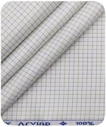 Arvind Men's Off-White 100% Premium Cotton Green & Black Checks Shirt Fabric (1.60 M)