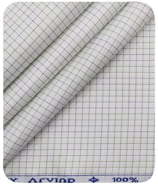 Arvind Men's Off-White 100% Premium Cotton Green & Black Checks Shirt Fabric (1.60 M)