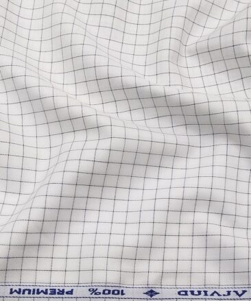 Arvind Men's White 100% Premium Cotton Black Checks Shirt Fabric (1.60 M)