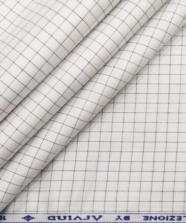 Arvind Men's White 100% Premium Cotton Black Checks Shirt Fabric (1.60 M)