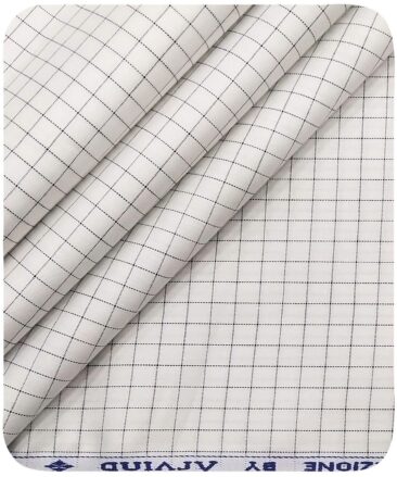 Arvind Men's White 100% Premium Cotton Black Checks Shirt Fabric (1.60 M)