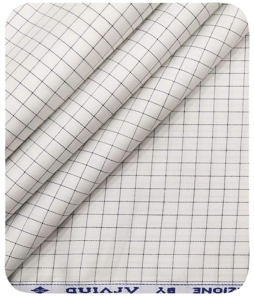 Arvind Men's White 100% Premium Cotton Black Checks Shirt Fabric (1.60 M)