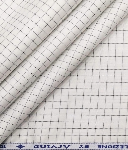 Arvind Men's White 100% Premium Cotton Black Checks Shirt Fabric (1.60 M)