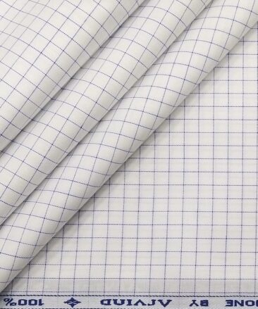 Arvind Men's White 100% Premium Cotton Blue Checks Shirt Fabric (1.60 M)