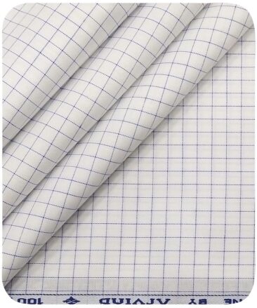 Arvind Men's White 100% Premium Cotton Blue Checks Shirt Fabric (1.60 M)