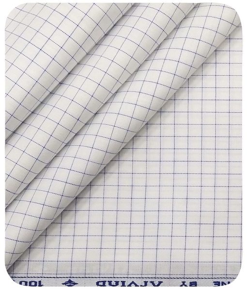 Arvind Men's White 100% Premium Cotton Blue Checks Shirt Fabric (1.60 M)