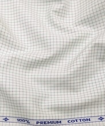 Arvind Men's White 100% Premium Cotton Green & Blue Checks Shirt Fabric (1.60 M)