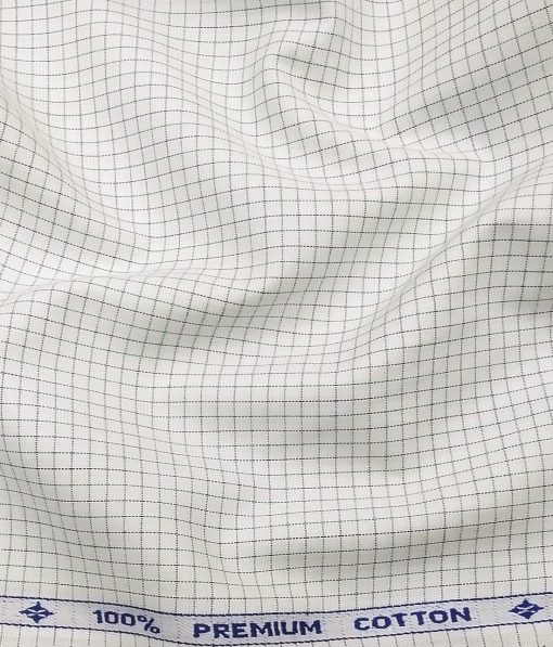 Arvind Men's White 100% Premium Cotton Green & Blue Checks Shirt Fabric (1.60 M)