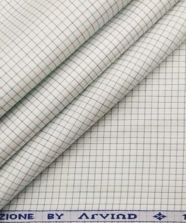 Arvind Men's White 100% Premium Cotton Green & Blue Checks Shirt Fabric (1.60 M)