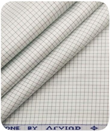 Arvind Men's White 100% Premium Cotton Green & Blue Checks Shirt Fabric (1.60 M)