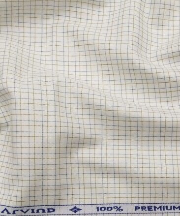 Arvind Men's White 100% Premium Cotton Brown & Sea Green Checks Shirt Fabric (1.60 M)