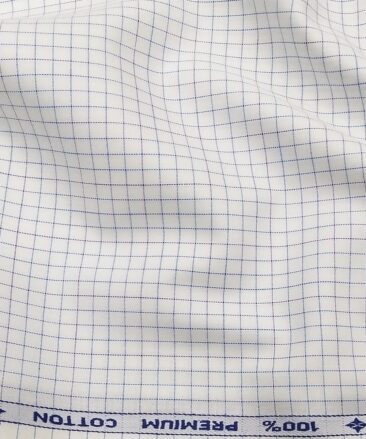 Arvind Men's White 100% Premium Cotton Firozi Blue Checks Shirt Fabric (1.60 M)