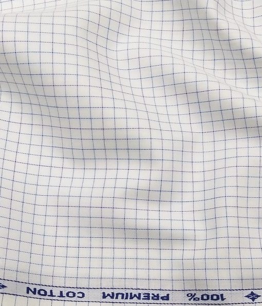 Arvind Men's White 100% Premium Cotton Firozi Blue Checks Shirt Fabric (1.60 M)