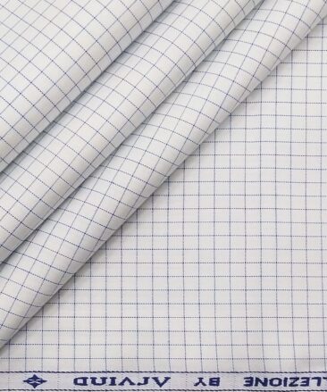 Arvind Men's White 100% Premium Cotton Firozi Blue Checks Shirt Fabric (1.60 M)