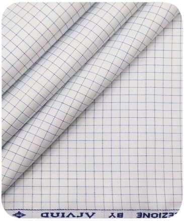 Arvind Men's White 100% Premium Cotton Firozi Blue Checks Shirt Fabric (1.60 M)