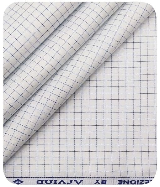 Arvind Men's White 100% Premium Cotton Firozi Blue Checks Shirt Fabric (1.60 M)