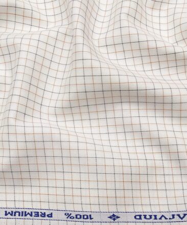 Arvind Men's White 100% Premium Cotton Green & Brown Checks Shirt Fabric (1.60 M)