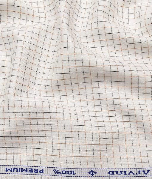 Arvind Men's White 100% Premium Cotton Green & Brown Checks Shirt Fabric (1.60 M)