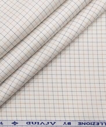 Arvind Men's White 100% Premium Cotton Green & Brown Checks Shirt Fabric (1.60 M)