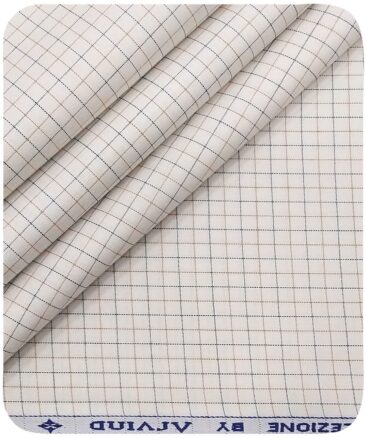 Arvind Men's White 100% Premium Cotton Green & Brown Checks Shirt Fabric (1.60 M)