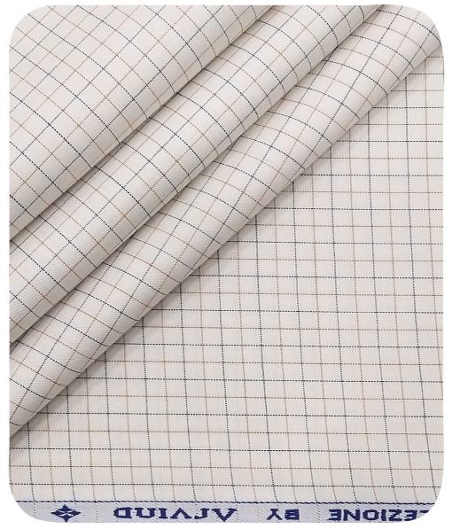 Arvind Men's White 100% Premium Cotton Green & Brown Checks Shirt Fabric (1.60 M)