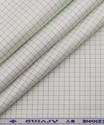 Arvind Men's Off-White 100% Premium Cotton Lime Green Checks Shirt Fabric (1.60 M)