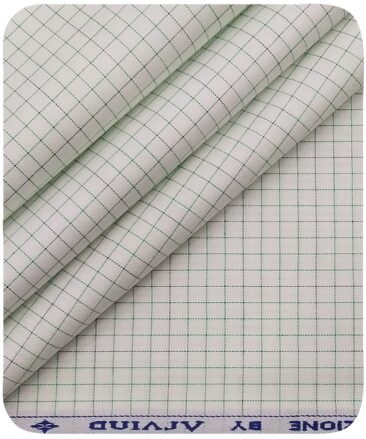 Arvind Men's Off-White 100% Premium Cotton Lime Green Checks Shirt Fabric (1.60 M)