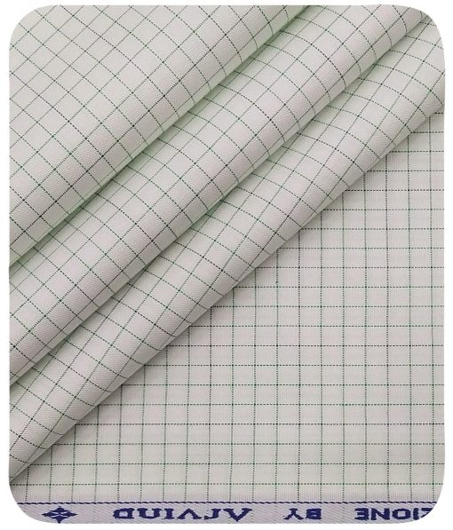 Arvind Men's Off-White 100% Premium Cotton Lime Green Checks Shirt Fabric (1.60 M)