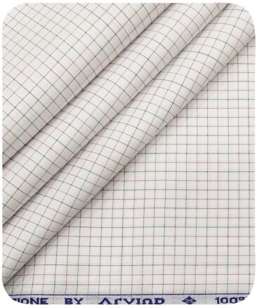 Arvind Men's Off-White 100% Premium Cotton Pink & Blue Checks Shirt Fabric (1.60 M)