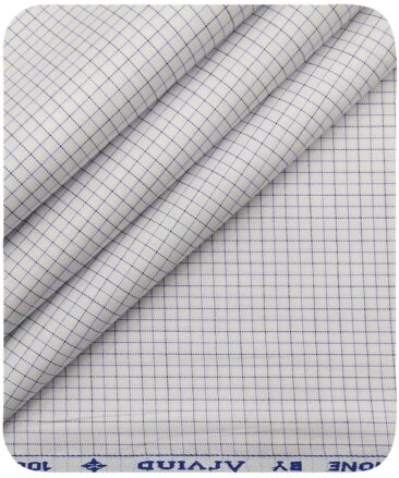 Arvind Men's White 100% Premium Cotton Purple & Black Checks Shirt Fabric (1.60 M)