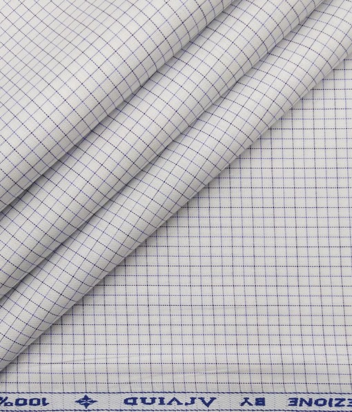 Arvind Men's White 100% Premium Cotton Purple & Black Checks Shirt Fabric (1.60 M)